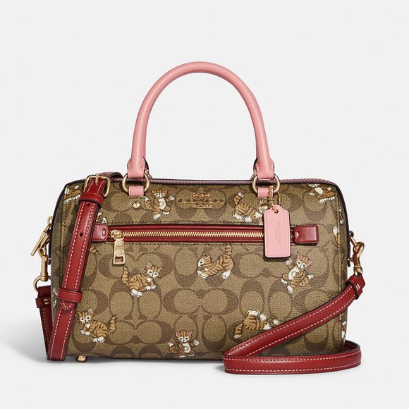 🐱❤️Coach Rowan Satchel In Signature Canvas With Dancing Kitten Print - Picture 1 of 12